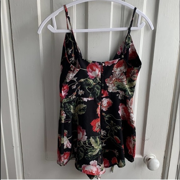 REVOLVE By The Way Brita Floral Satin Cami Romper Dress Black Slip Tie front New - Picture 6 of 13